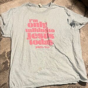 Blue T-Shirt with Pink Graphic